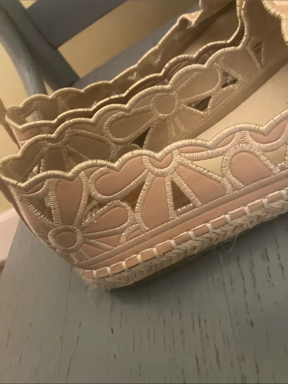 Womens Floral Cutout Espadrilles in Blush Pink